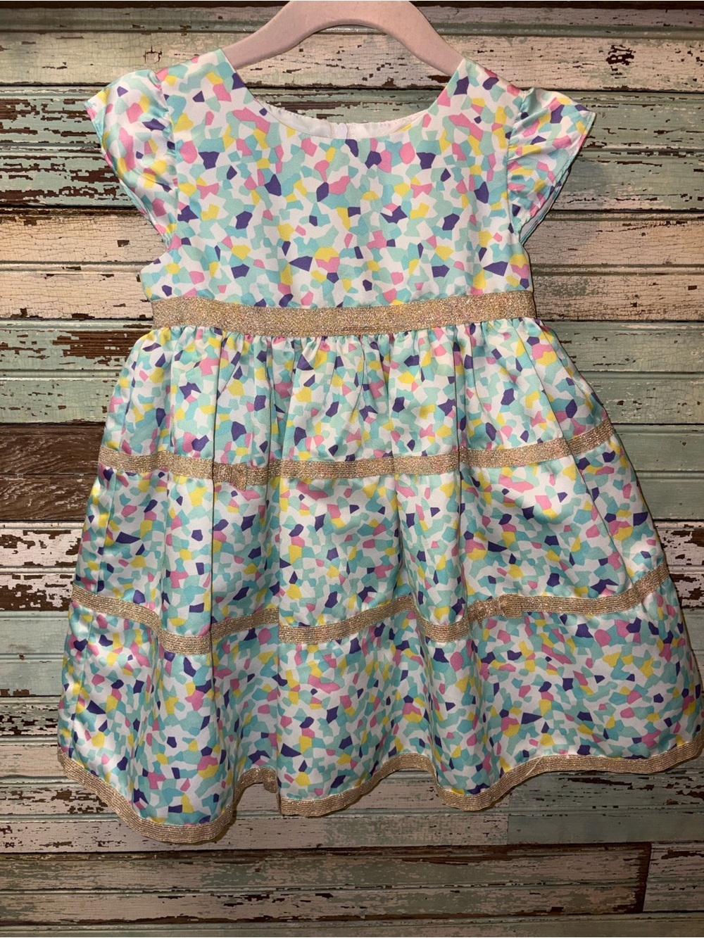 American Girl Pastel Confetti Dress with Gold Trim